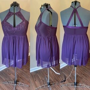 Torrid Purple Halter Keyhole Mesh & Lace Babydoll